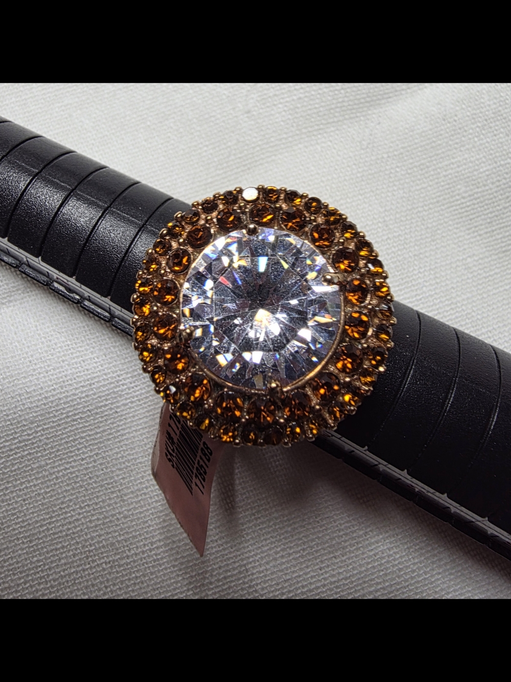 Crystal Center Ring with Amber Halo & White Stones